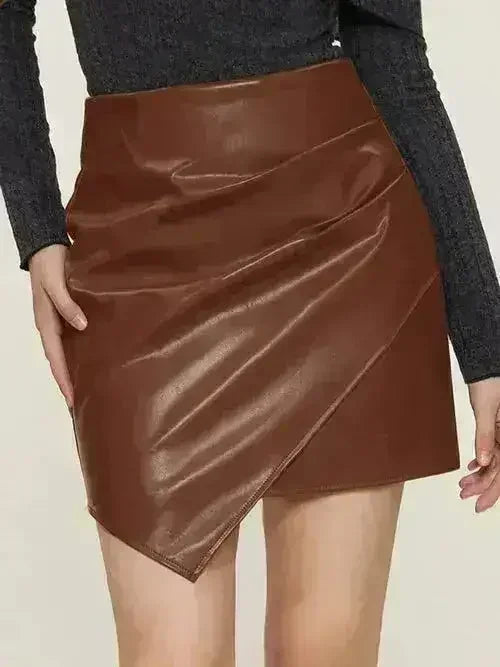 Ruched Mini Skirt with Zipper - Femstylo