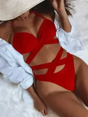 Crisscross Halter Neck Bikini Set - Femstylo