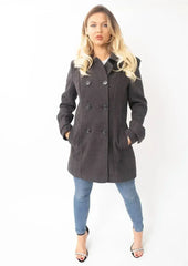 Wool Feel Double Breasted Hooded Coat - Femstylo