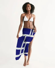 Sheer Sarong Swimsuit Cover Up Wrap / Geometric Dark Blue and White - Femstylo