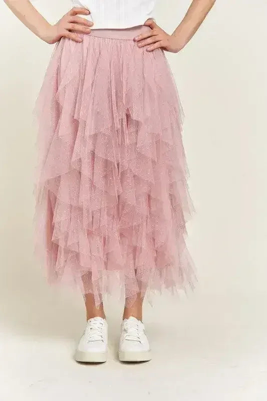 PLUS LAYER POLKA DOT MESH LINED A-LINE MIDI SKIRT - Femstylo