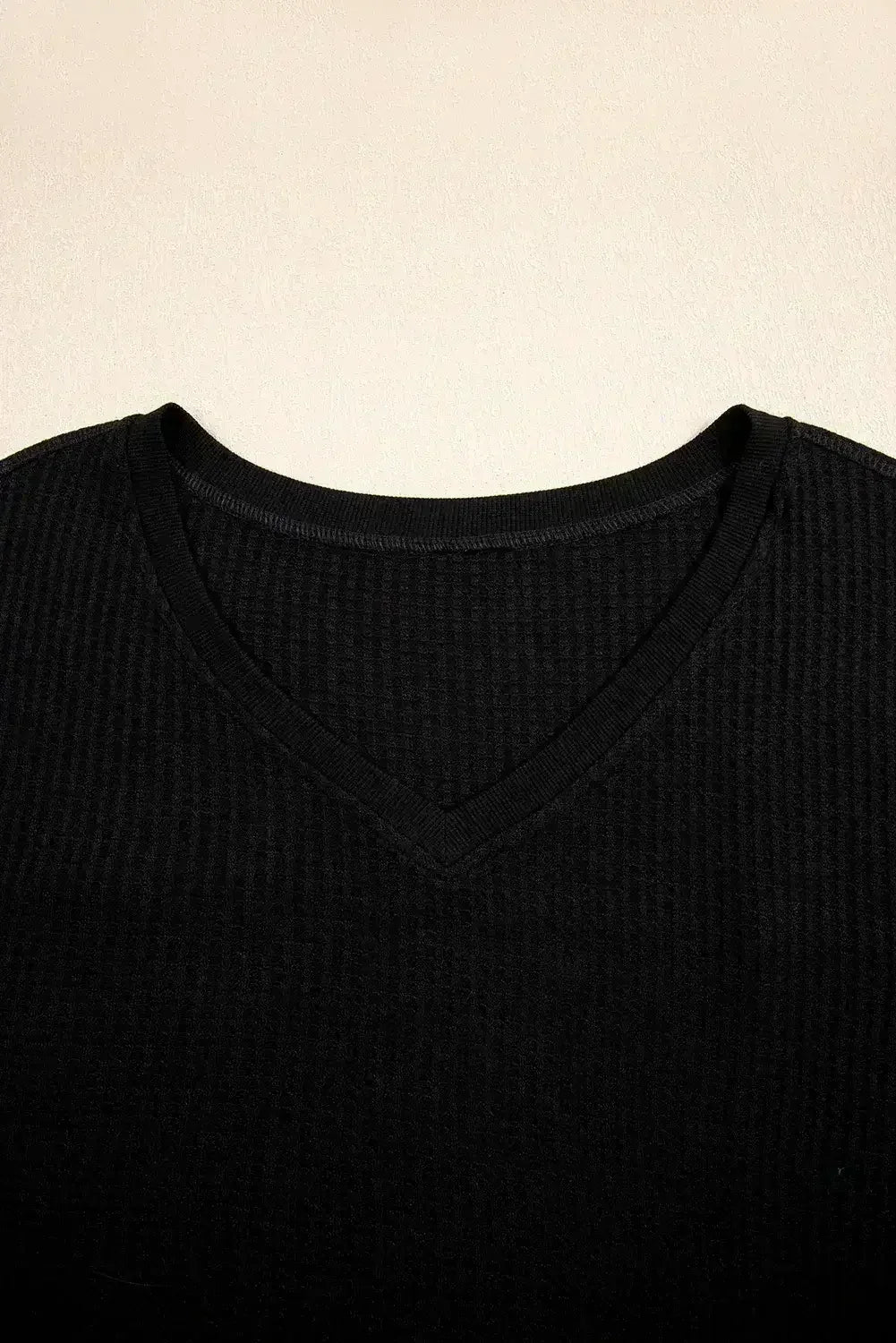 White Waffle Texture V Neck Drop Shoulder Loose Tee - Femstylo