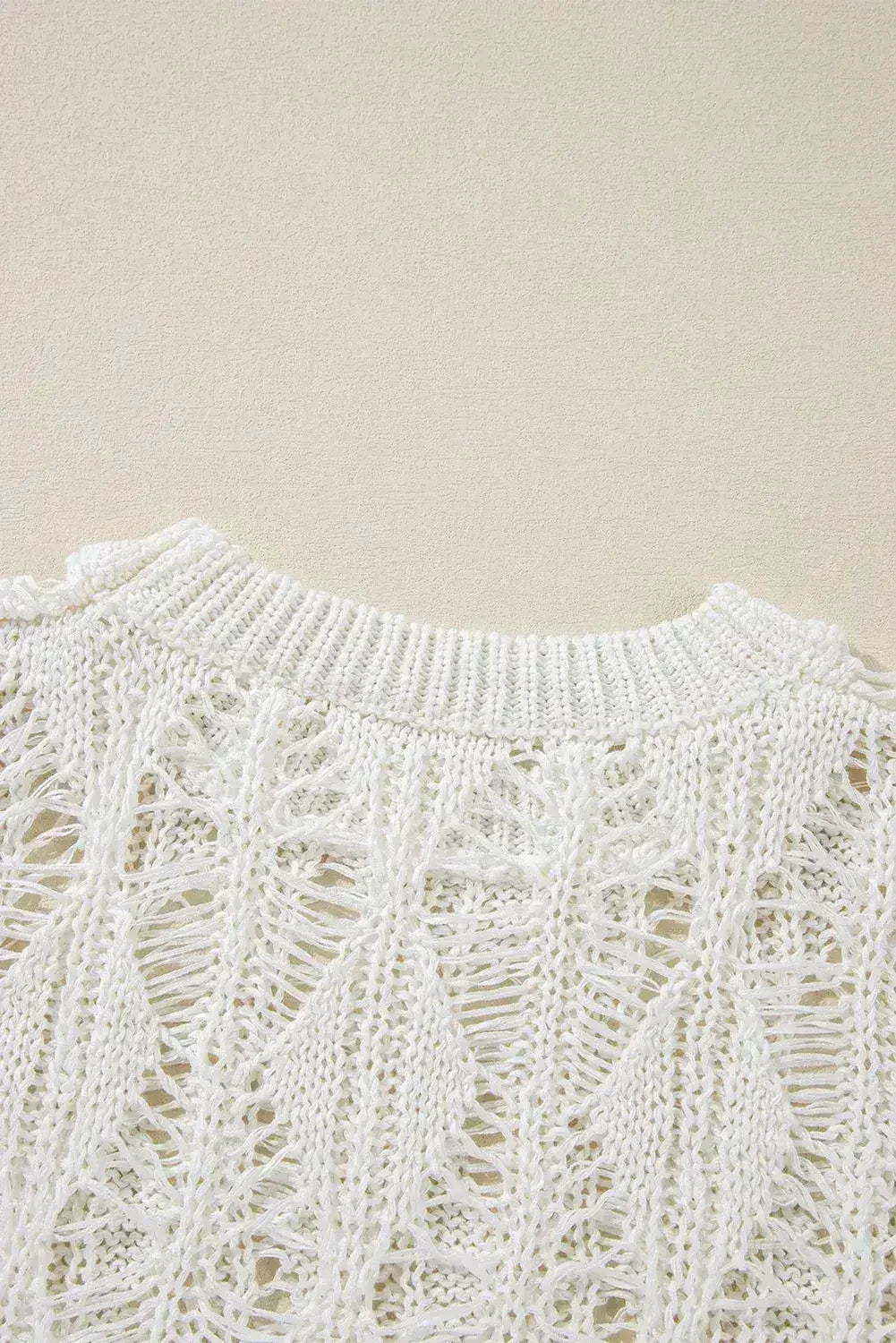 White Crochet Crew Neck Sweater - Loose Fit & High Elasticity | Femstylo - Femstylo