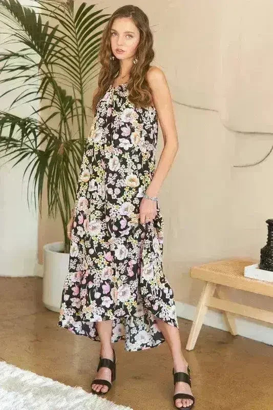 ADORA Floral Grecian Midi Dress - Polyester Elegance | Femstylo - Femstylo
