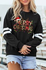 Black MERRY CHRISTMAS Trendy Print Varsity Sweatshirt