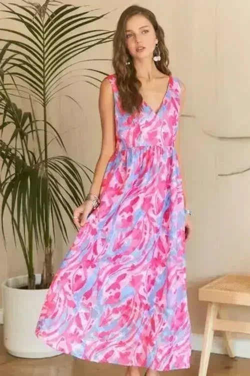 ADORA Abstract Floral V-Neck Maxi Dress - Femstylo