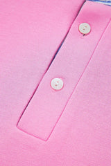 Pink Striped Collar Long Sleeve Ruffle Hem Dress