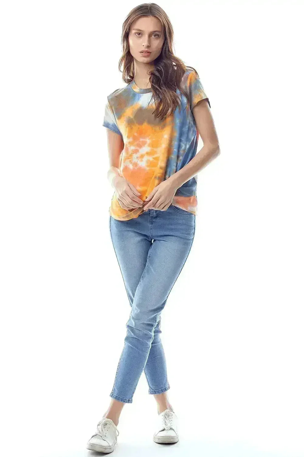 Tie-Dye Twist Front Short Sleeve Top - Femstylo