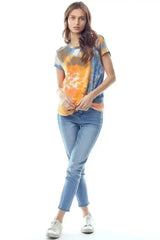 Tie-Dye Twist Front Short Sleeve Top - Femstylo