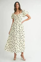 MABLE Polka Dot Puff Sleeve Midi Dress - Femstylo