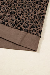 Brown Ribbed Trim Leopard Print Long Sleeve Top