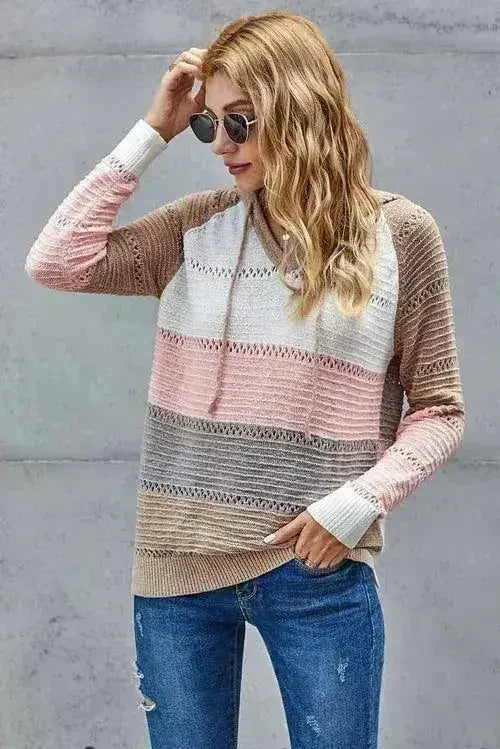 Casual Multicolor Beach Bonfire Knitted Hoodie - Femstylo