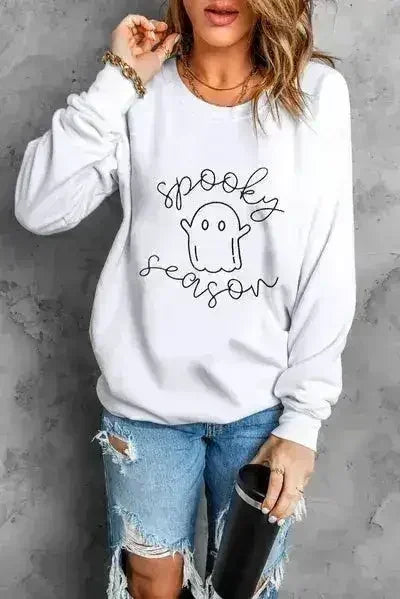 Ghost Graphic Long Sleeve Dropped Shoulder Sweatshirt - Femstylo
