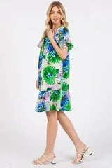 Ces Femme Floral Ruffled Short Sleeve Dress - Femstylo
