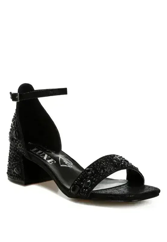 Nocturnal Rhinestone Embellished Shimmer Sandals - Femstylo