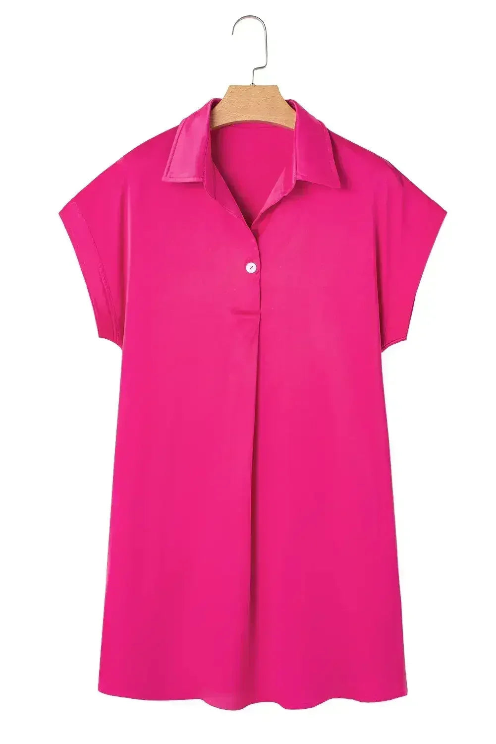 Rose Red Buttoned Collar Shift T Shirt Dress - Femstylo