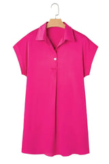 Rose Red Buttoned Collar Shift T Shirt Dress - Femstylo