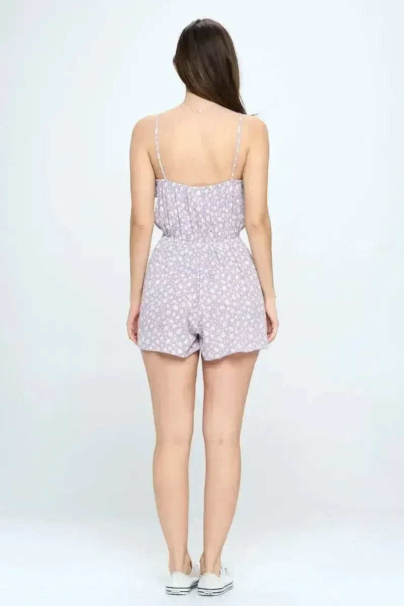 Floral Print Ruffled Spaghetti Strap Romper - Femstylo