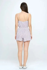 Floral Print Ruffled Spaghetti Strap Romper - Femstylo