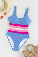 Light Blue Colorblock High Waisted Bikini Swimsuit - Femstylo