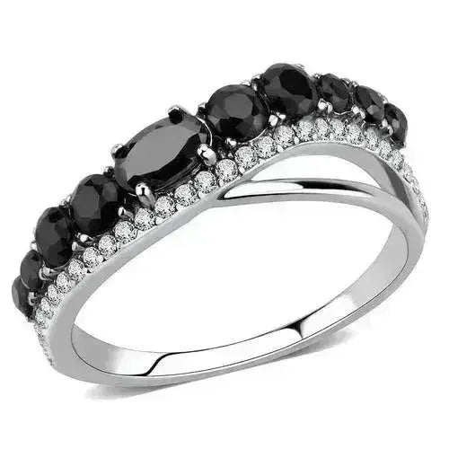 DA269 Stainless Steel Ring – AAA Black CZ – High Polish No Plating - Femstylo