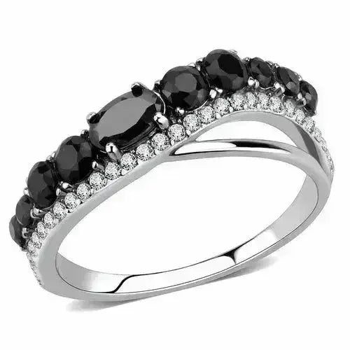 DA269 Stainless Steel Ring – AAA Black CZ – High Polish No Plating - Femstylo