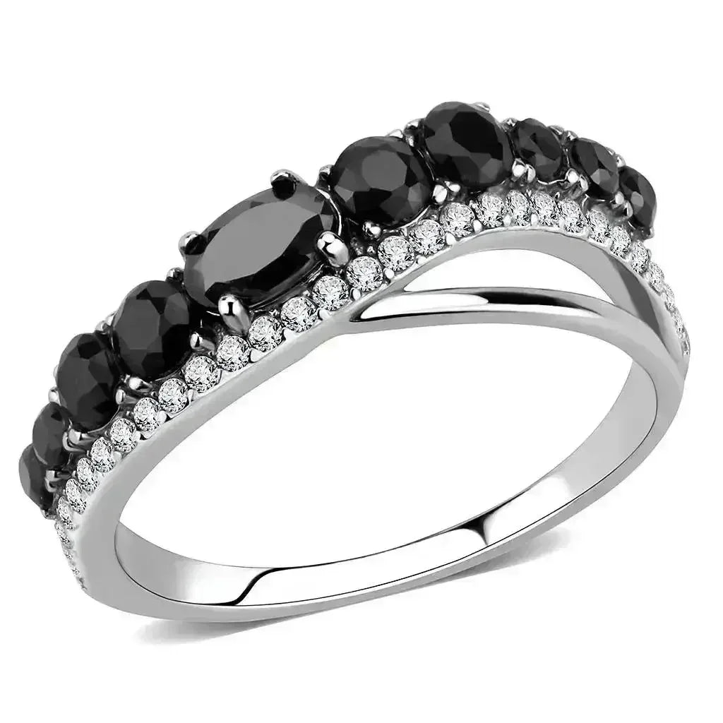 DA269 Stainless Steel Ring – AAA Black CZ – High Polish No Plating - Femstylo