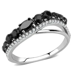 DA269 Stainless Steel Ring – AAA Black CZ – High Polish No Plating - Femstylo