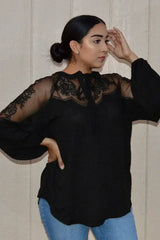 Chic Black Formal Invitation Lace Blouse - Femstylo