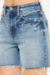 Kancan Full Size Raw Hem High Waist Denim Shorts - Femstylo