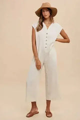 Annie Wear Wide Leg Jumpsuit with Button Detail and Pockets - Femstylo
