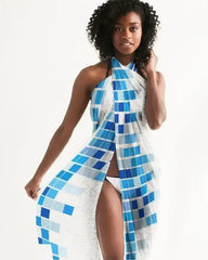 Sheer Mosaic Squares Blue and White Swimsuit Cover Up - Femstylo