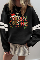 Black MERRY CHRISTMAS Trendy Print Varsity Sweatshirt