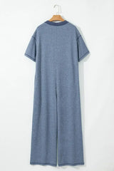 Jet Stream Patchwork Pocket Short Sleeve Jumpsuit - Femstylo