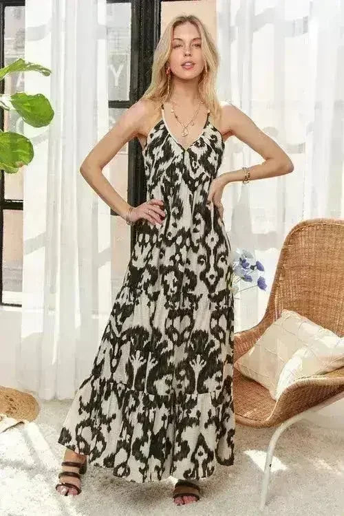 ADORA Crisscross Maxi Dress – Two-Tone V-Neck Evening Gown - Femstylo