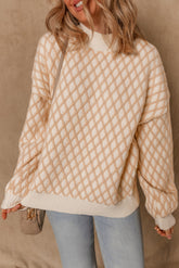 Smoke Gray Checkered Textured Knit Mock Neck Sweater - Femstylo
