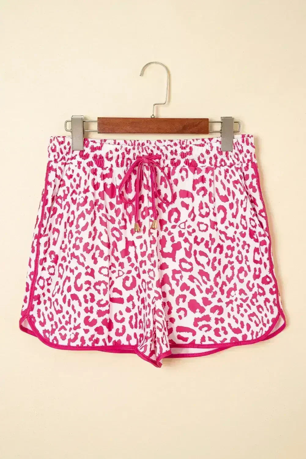 Blue Leopard Elastic Waist Lace up Contrast Trim Casual Shorts - Femstylo