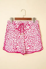 Blue Leopard Elastic Waist Lace up Contrast Trim Casual Shorts - Femstylo