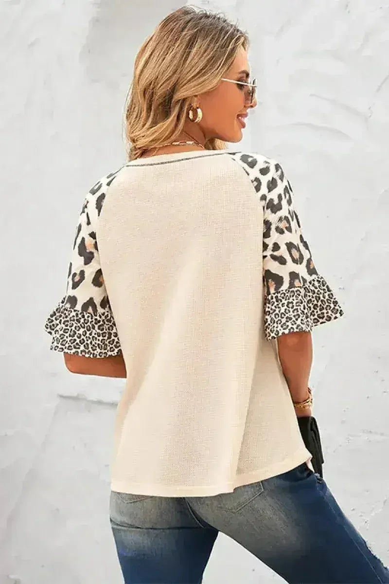 Womens Leopard Print Sleeve Top - Femstylo