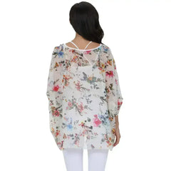 White Floral Chiffon Tunic Top - Summer Cover-Up | Femstylo - Femstylo