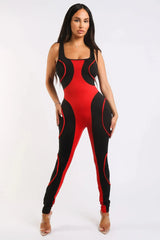 Colorblock Jumpsuit With Binding Detail Square Neck Sleeveless - Femstylo