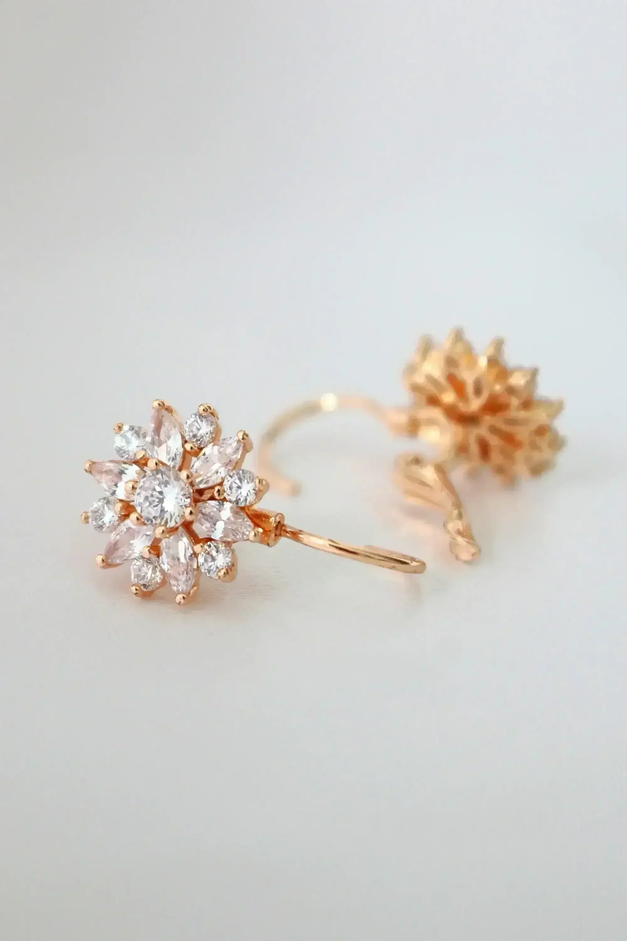Sunflower Huggie Earrings - 18K Rose Gold & CZ | Femstylo - Femstylo