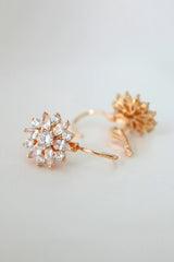 Sunflower Huggie Earrings - 18K Rose Gold & CZ | Femstylo - Femstylo
