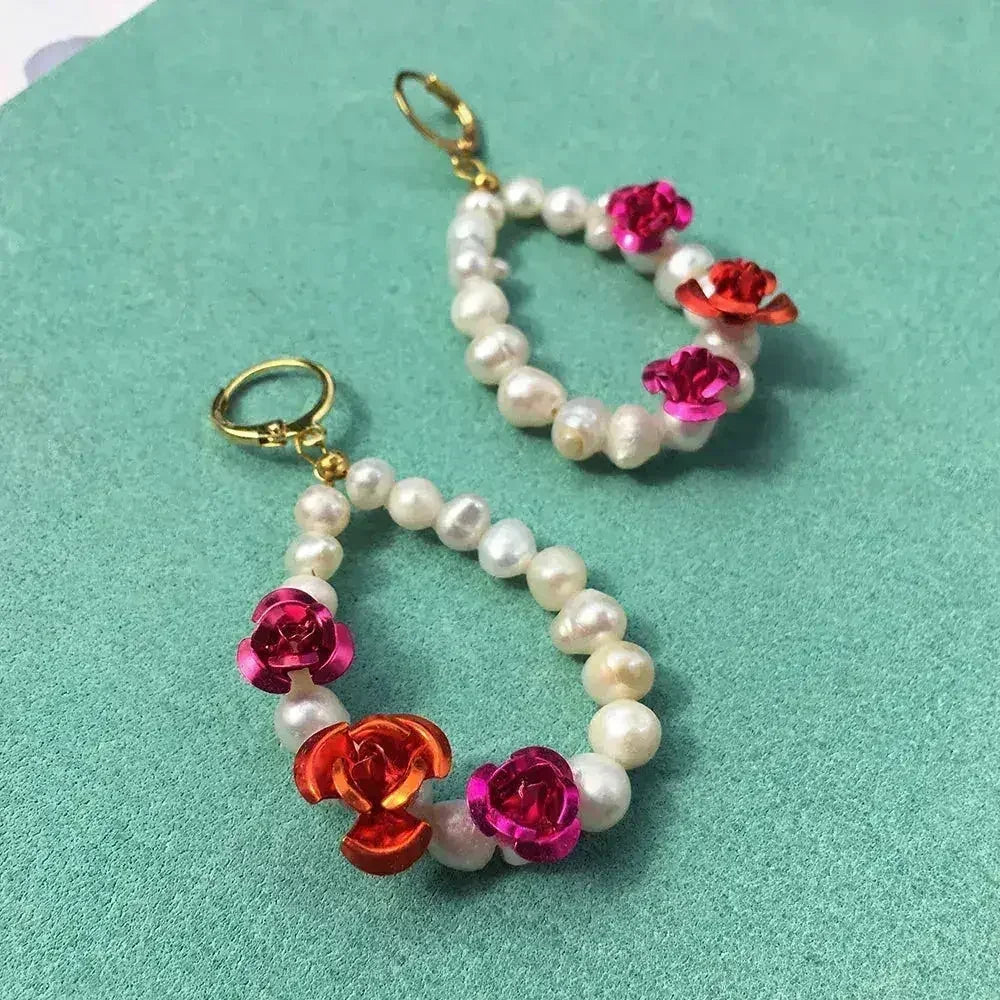 Rose Pearl Earrings + Necklace - Femstylo
