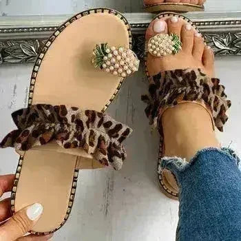 Pineapple Pearl Womens Slippers Flat Toe Casual Beach Slides - Femstylo