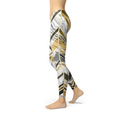 Womens White Marble w/ Black Gold Lines Leggings - Femstylo
