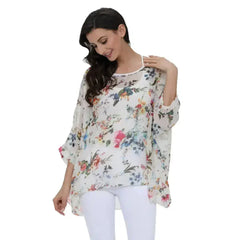 White Floral Chiffon Tunic Top - Summer Cover-Up | Femstylo - Femstylo