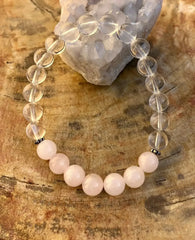 Rose Quartz & Crystal Quartz Stretch Bracelet! Genuine Gemstones! - Femstylo