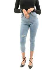 Dabney Skinny Crop Jeans - Distressed Denim | Femstylo - Femstylo