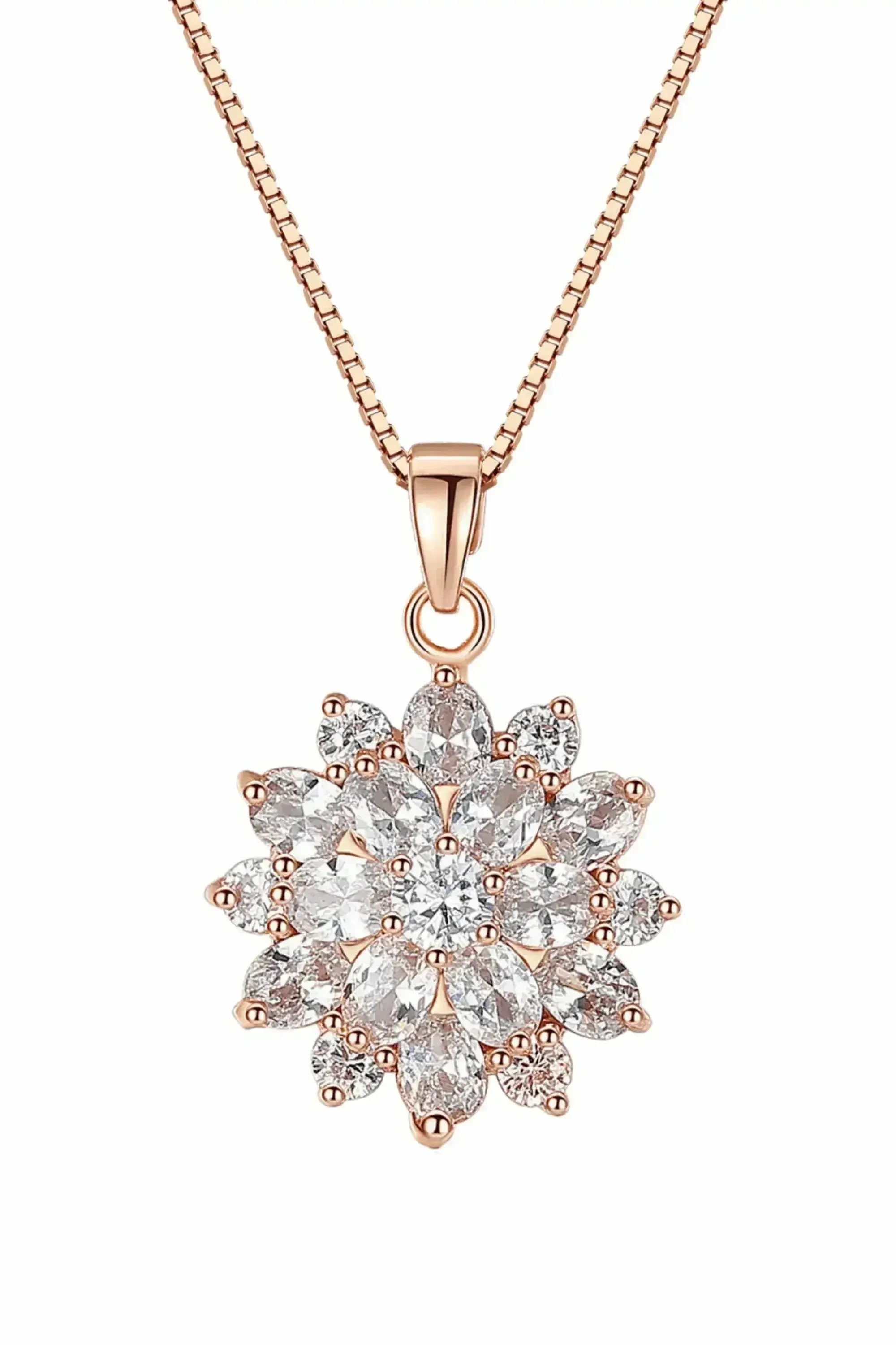 Diamond Sunflower Pendant Necklace 18 Karats Gold Plated - Femstylo
